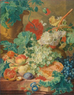 ヤン・ファン・ホイスム Painting - 花と果物のある静物画 1月3日 ヴァン・ホイスム